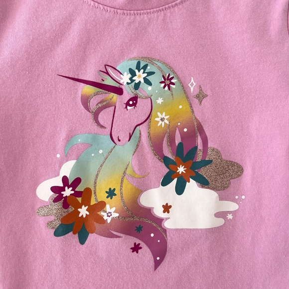 Cat & Jack Pink Kids Unicorn and Floral Long Sleeve Casual Tee | Girls 5T - Picture 3 of 5